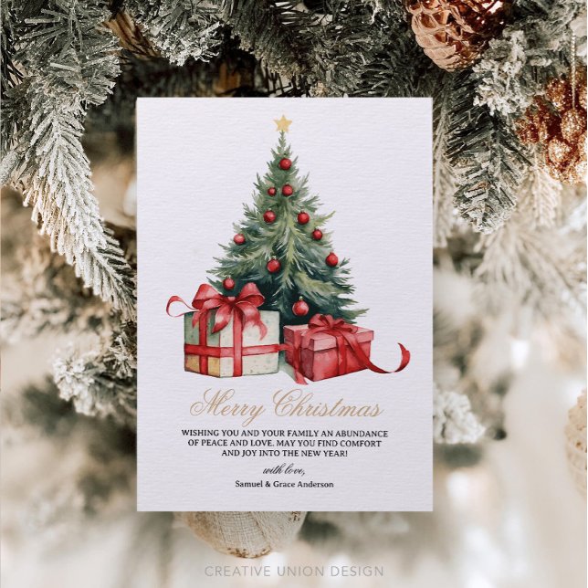 Watercolor Christmas Tree Non Photo Christmas Card (Creator Uploaded)