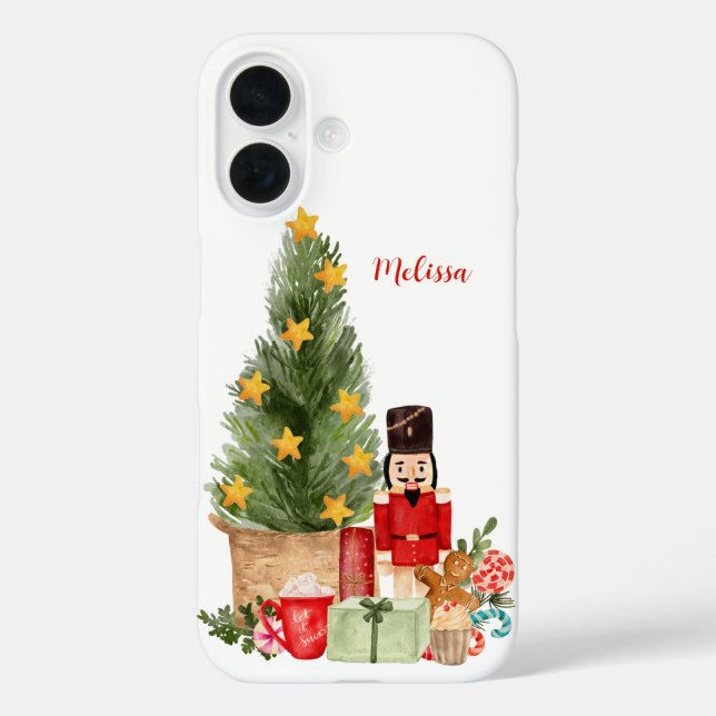 Watercolor Christmas Tree Nutcracker Name Case-Mate iPhone Case (Back)