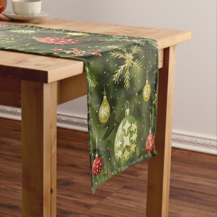  Watercolor  Christmas tree ornament Short Table Runner