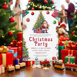 Watercolor Christmas Tree Party Invitation Card