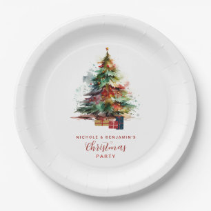 Watercolor Christmas Tree Party Paper Plate