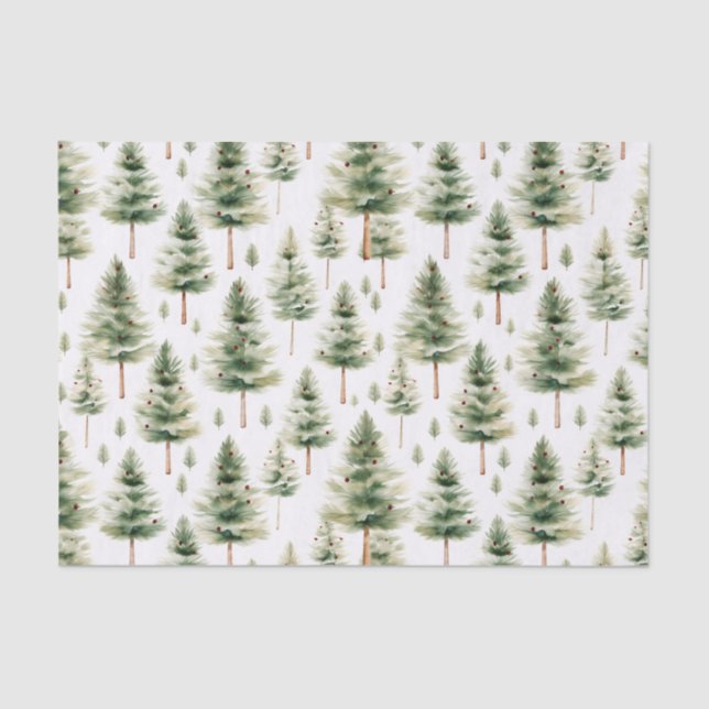 Watercolor Christmas Tree Pattern Tissue Paper (Front)