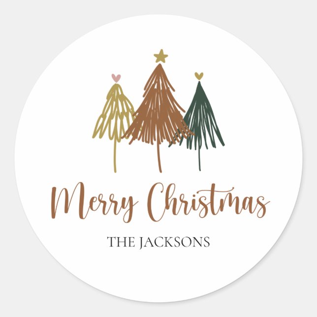Watercolor Christmas Tree Personalised Classic Round Sticker (Front)