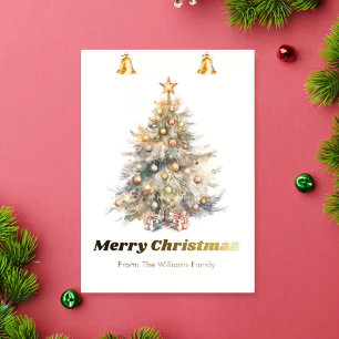 Watercolor Christmas Tree, Personalised Foil Greeting Card