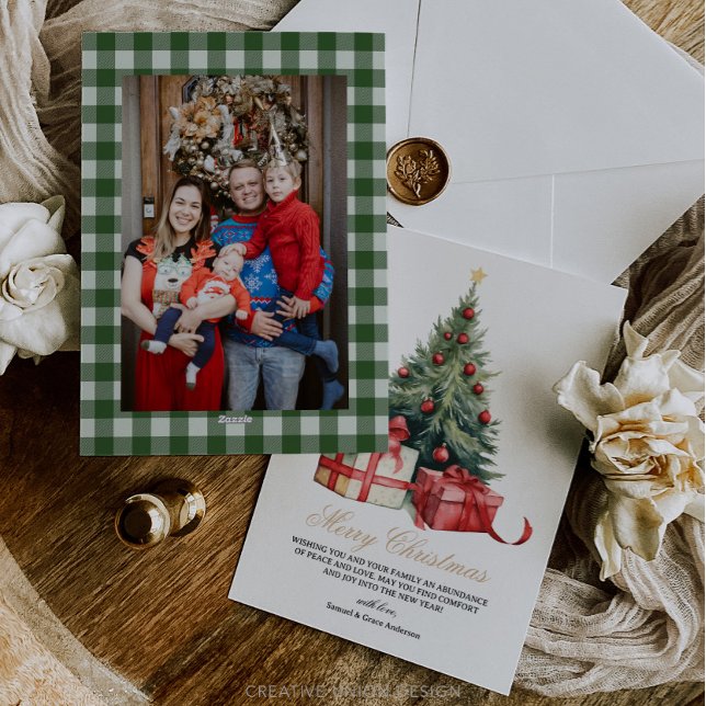 Watercolor Christmas Tree Photo Christmas Card (Creator Uploaded)