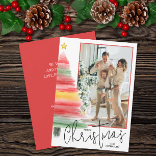 Watercolor Christmas Tree Photo Holiday Card