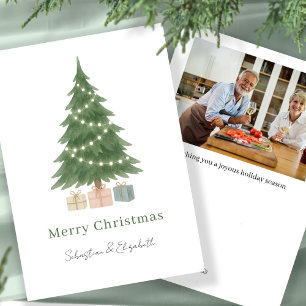 Watercolor Christmas Tree Photo Personalized Holiday Card