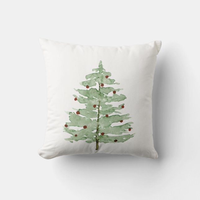 Watercolor Christmas Tree Pillow (Front)