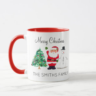 Watercolor Christmas Tree Santa Snowman Festive  Mug