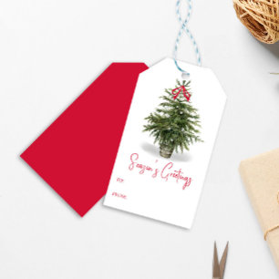 Watercolor Christmas Tree Season's Greetings Gift Tags