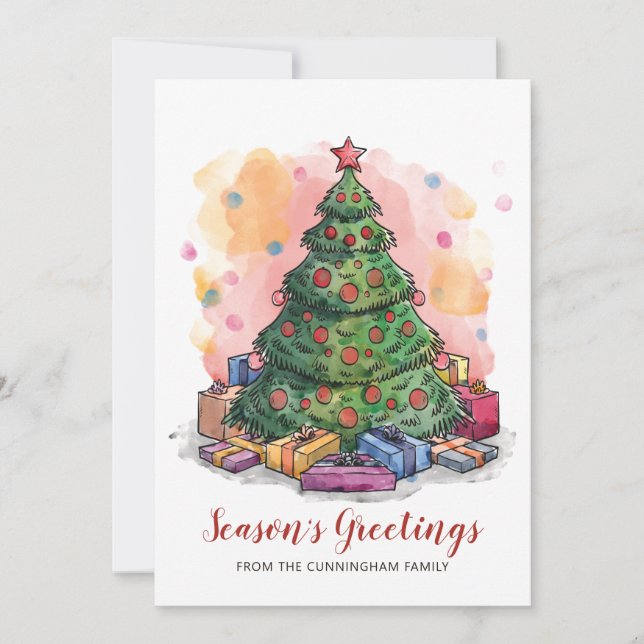 Watercolor Christmas Tree | Season's Greetings Holiday Card (Front)