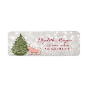 Watercolor Christmas Tree,Sleigh Bokeh Return Address Label