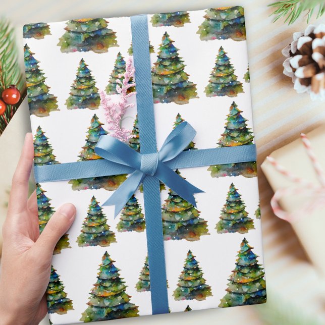 Watercolor Christmas Tree Snowflake Drawing Wrapping Paper (Creator Uploaded)