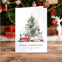 Watercolor Christmas Tree Toy Train
