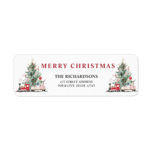 Watercolor Christmas Tree Toy Train Return Address Label