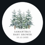 Watercolor Christmas Tree Winter Baby Shower  Classic Round Sticker<br><div class="desc">Watercolor Christmas Tree Winter Baby Shower Invitation</div>