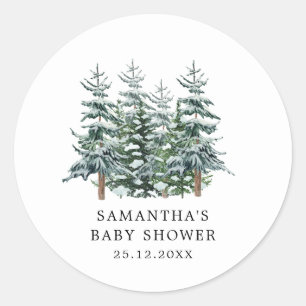 Watercolor Christmas Tree Winter Baby Shower  Classic Round Sticker
