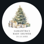 Watercolor Christmas Tree Winter Baby Shower  Classic Round Sticker<br><div class="desc">Watercolor Christmas Tree Winter Baby Shower Invitation</div>
