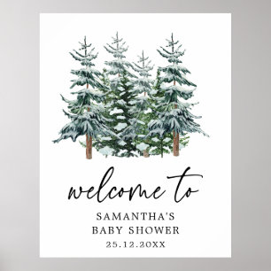 Watercolor Christmas Tree Winter Baby Shower  Poster