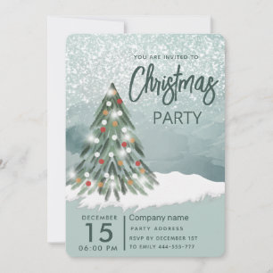 Watercolor Christmas tree winter Christmas party  Invitation