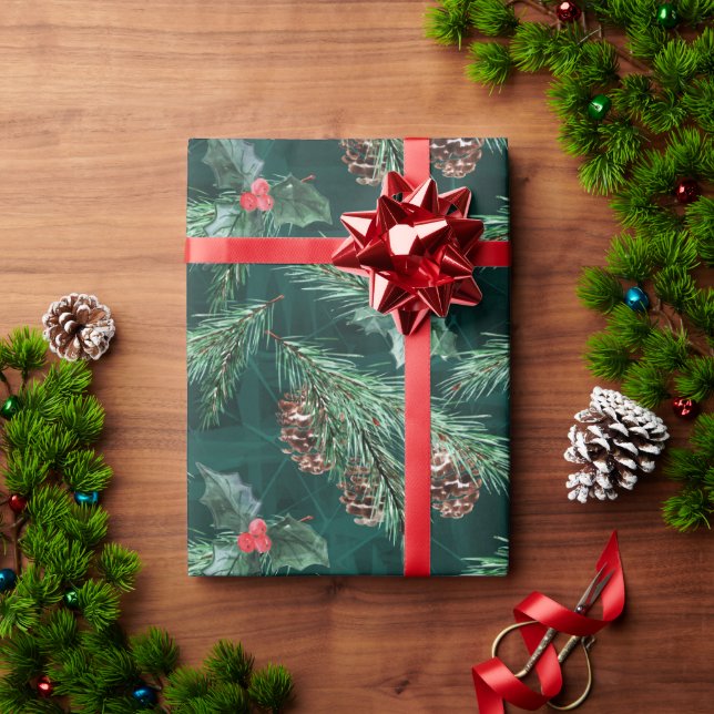 Watercolor Christmas Tree with cones Wrapping Paper (Holiday Gift)