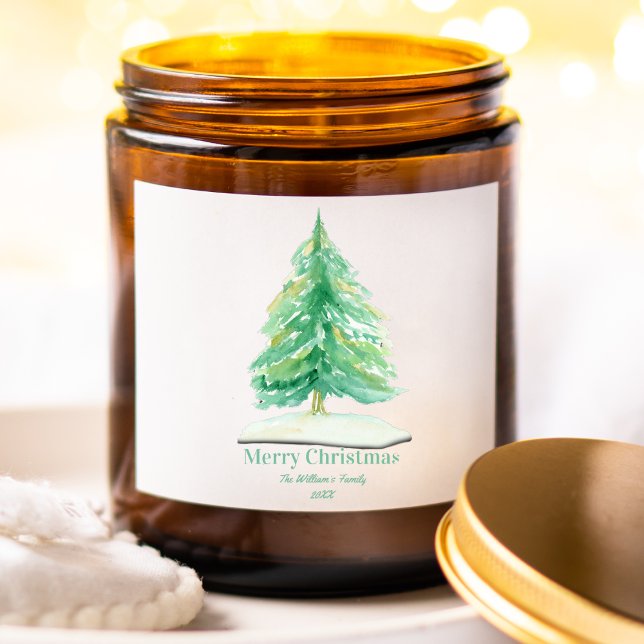 Watercolor Christmas Tree With Gold Snow Square Sticker (Creator Uploaded)