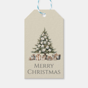 Watercolor Christmas Tree with Wrapped Presents Gift Tags