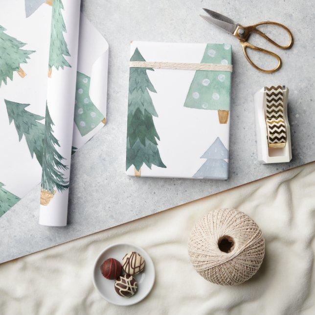 Watercolor Christmas Tree Wrapping Paper (Crafts)
