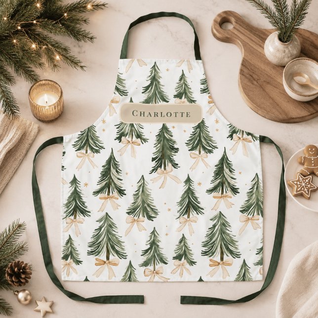 Watercolor Christmas Tree Wrapping Paper Apron (Creator Uploaded)