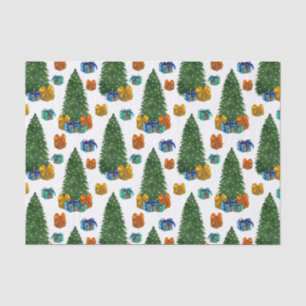 Watercolor Christmas Trees and Gift Boxes Tissue Paper
