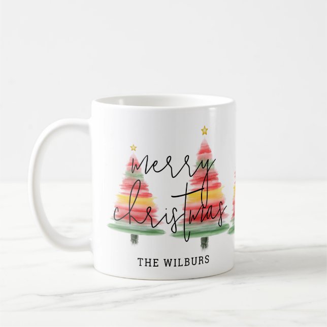 Watercolor Christmas Trees Coffee Mug (Left)