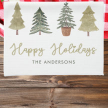 Watercolor Christmas Trees Custom Family Name