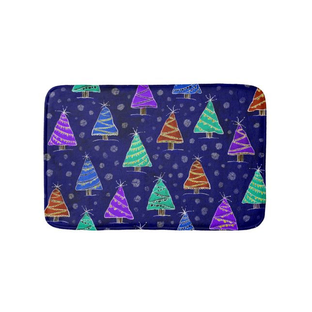 Watercolor Christmas Trees: Forest Pattern. Bath Mat (Front)