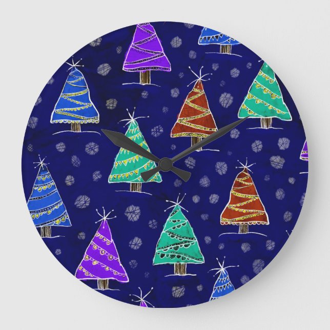 Watercolor Christmas Trees: Forest Pattern. Large Clock (Front)