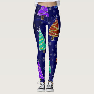 Watercolor Christmas Trees: Forest Pattern. Leggings