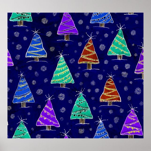 Watercolor Christmas Trees: Forest Pattern. Poster (Front)