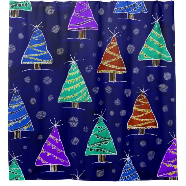 Watercolor Christmas Trees: Forest Pattern. Shower Curtain (Front)
