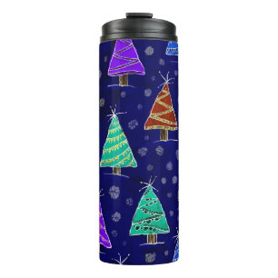 Watercolor Christmas Trees: Forest Pattern. Thermal Tumbler