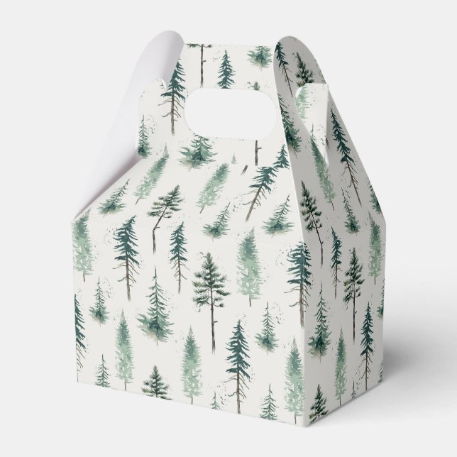 Watercolor Christmas Trees Holiday Pattern Favour Box (Front Side)
