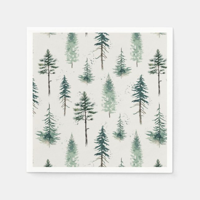 Watercolor Christmas Trees Holiday Pattern Napkin (Front)