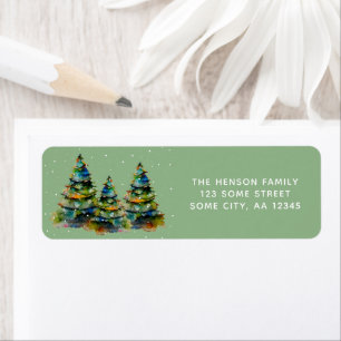 Watercolor Christmas Trees Holiday Return Address Label