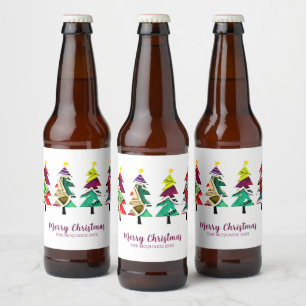  Watercolor Christmas Trees Merry Christmas     Beer Bottle Label