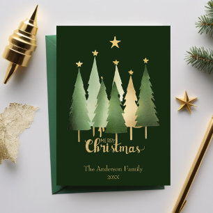 Watercolor Christmas Trees Minimalist Simple Green Holiday Card
