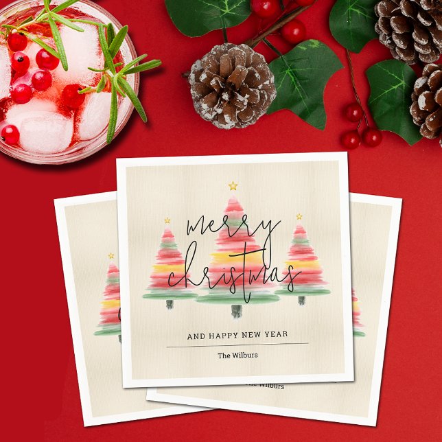 Watercolor Christmas Trees Napkin (Creator Uploaded)