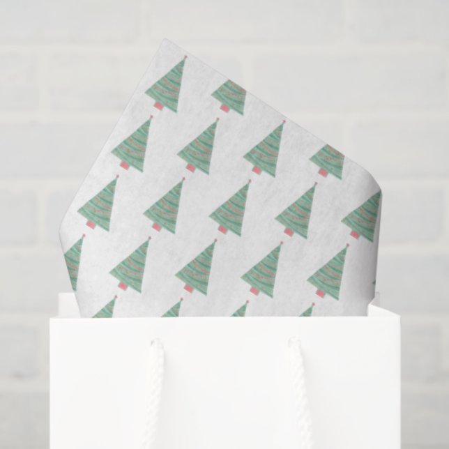 Watercolor Christmas Trees red green white gift Tissue Paper (Gift Bag)