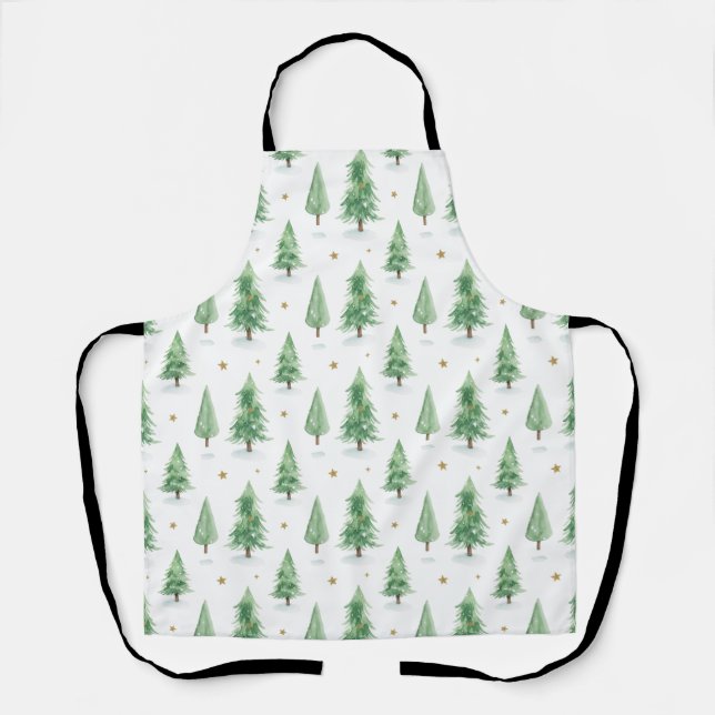 Watercolor Christmas Trees Seamless Pattern Apron (Front)