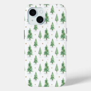 Watercolor Christmas Trees Seamless Pattern iPhone 15 Case