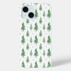Watercolor Christmas Trees Seamless Pattern iPhone 15 Case