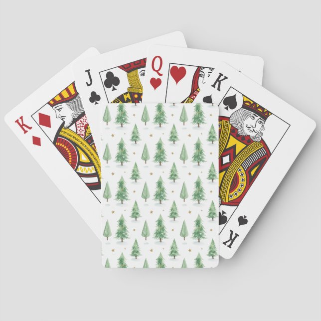 Watercolor Christmas Trees Seamless Pattern Playing Cards (Back)
