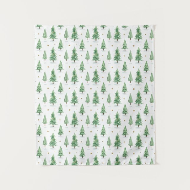 Watercolor Christmas Trees Seamless Pattern Tapestry (Front)